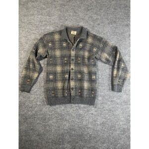 TSR Outdoors vintage Plaid Wool Knit Cardigan Sweater Button Collared L